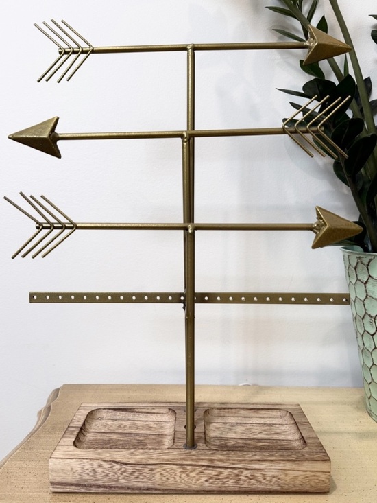 Other - Gold Arrow Jewelry Stand Holder Wooden Base Organizer